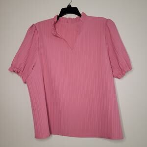 Pink Puff Sleeve Ruffle Blouse - Women's 4XL